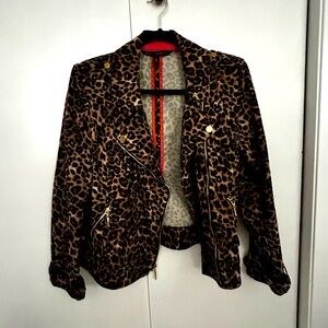 The White House Black Market cheetah print moto jacket